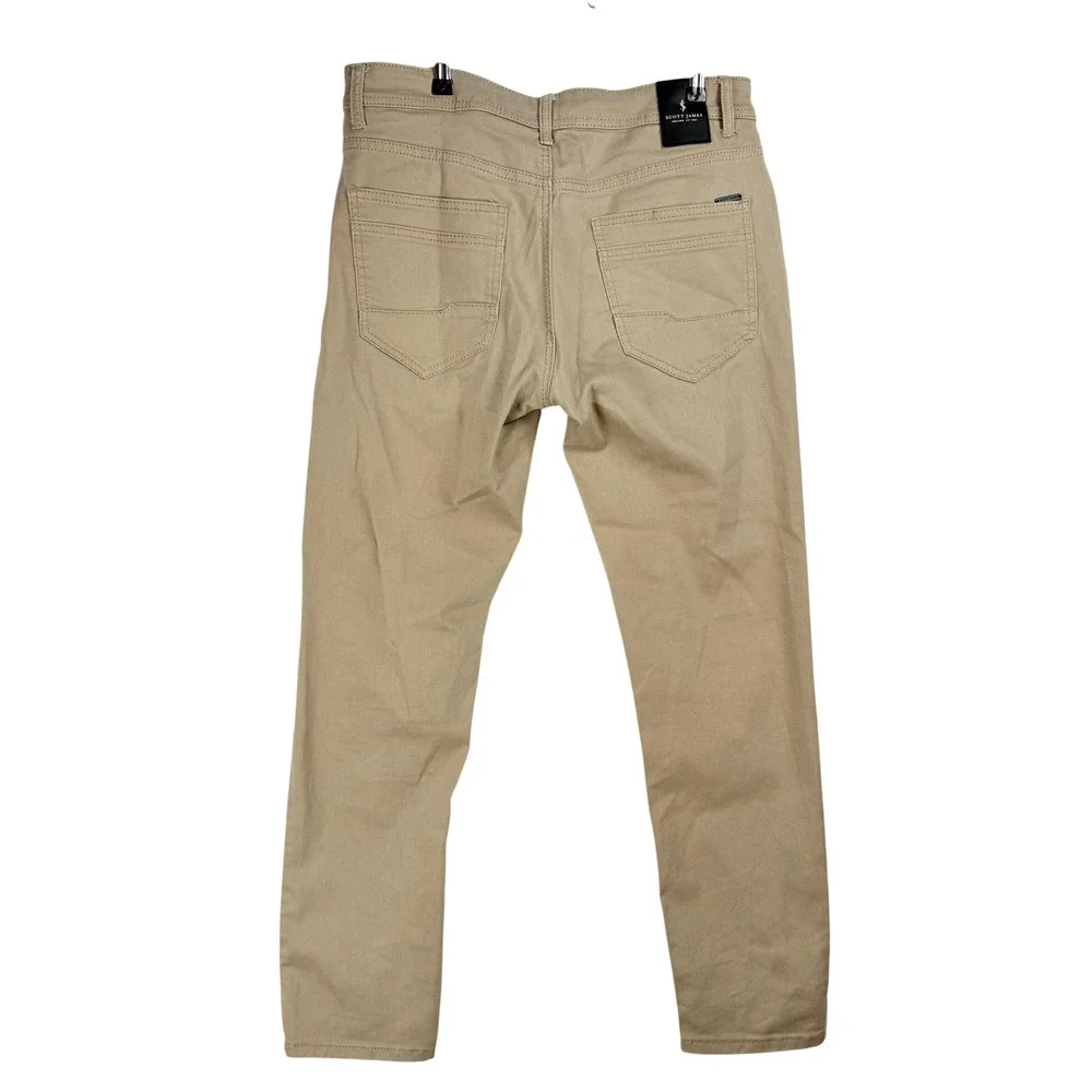 Scott James Mens Slim Fit Tan Khaki Pants Chinos Cotton Stretch Size‎ 33x32